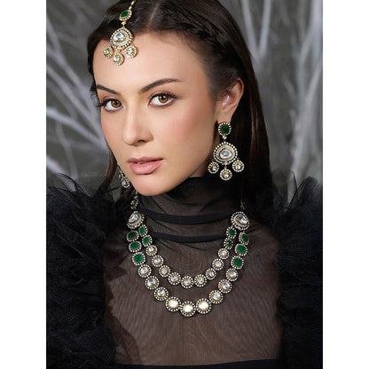 Joules By Radhika Multi-Color Noor-E-Nazaakat Polki Necklace with Earrings & Maang Tikka