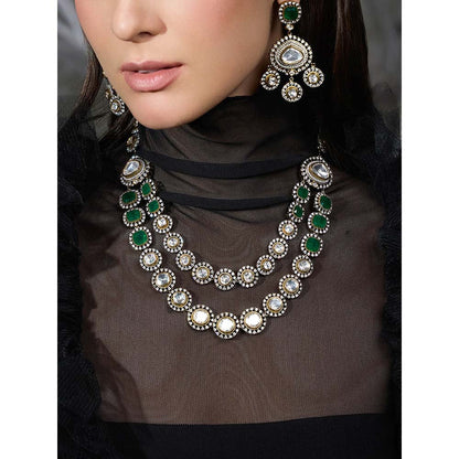 Joules By Radhika Multi-Color Noor-E-Nazaakat Polki Necklace with Earrings & Maang Tikka