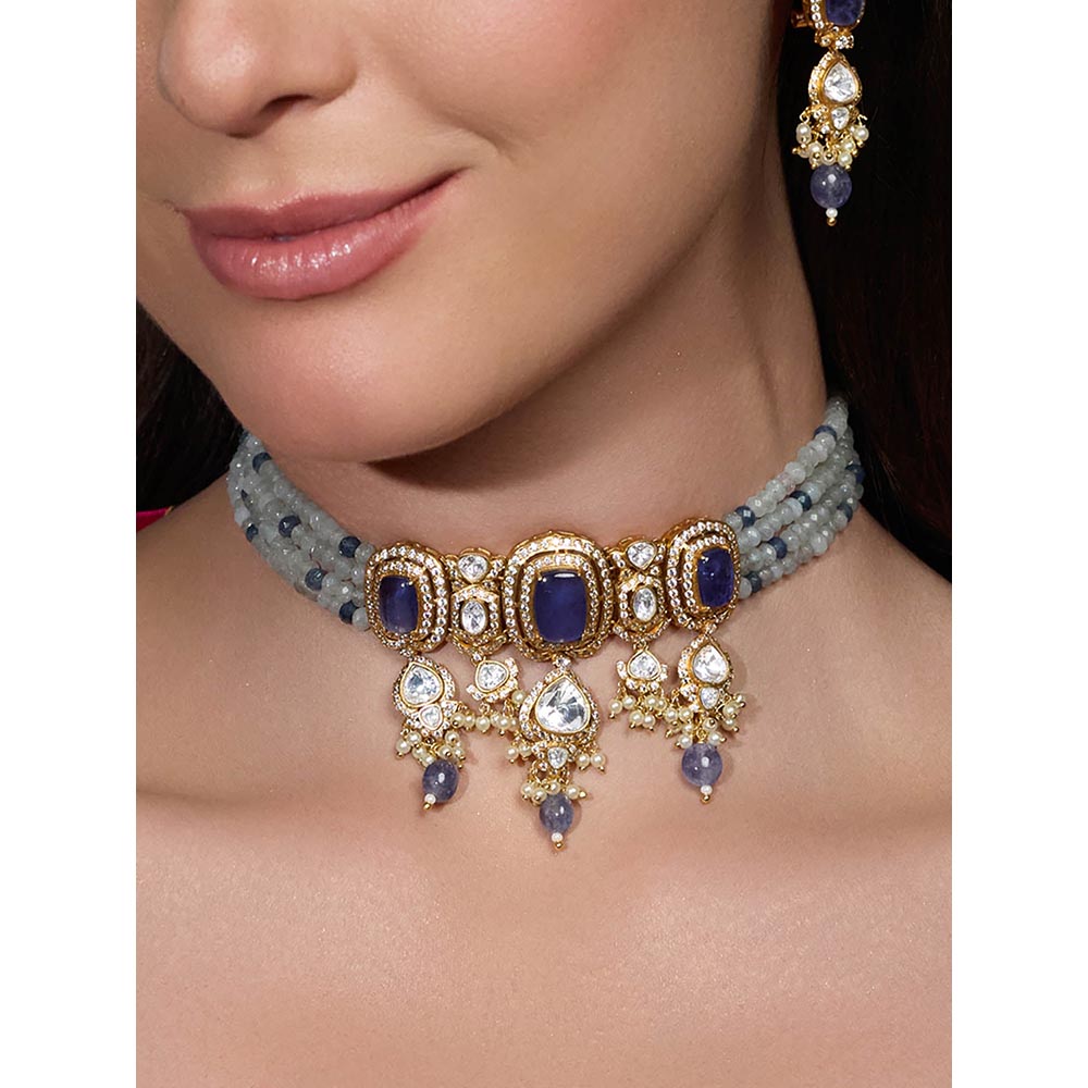 Joules By Radhika Blue Majestic Sapphire Glow Necklace with Earrings