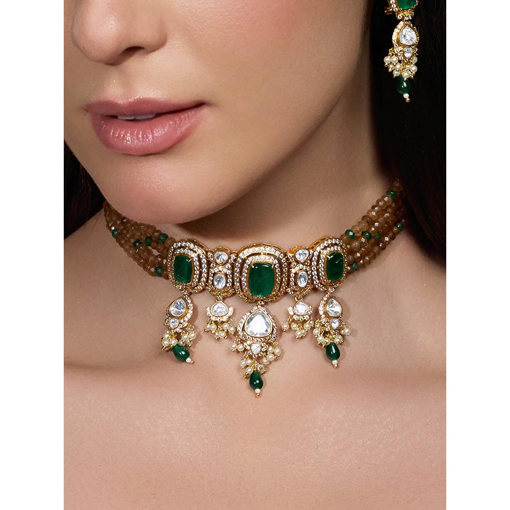 Joules By Radhika Multi-Color Imperial Green Radiance Necklace with Earrings
