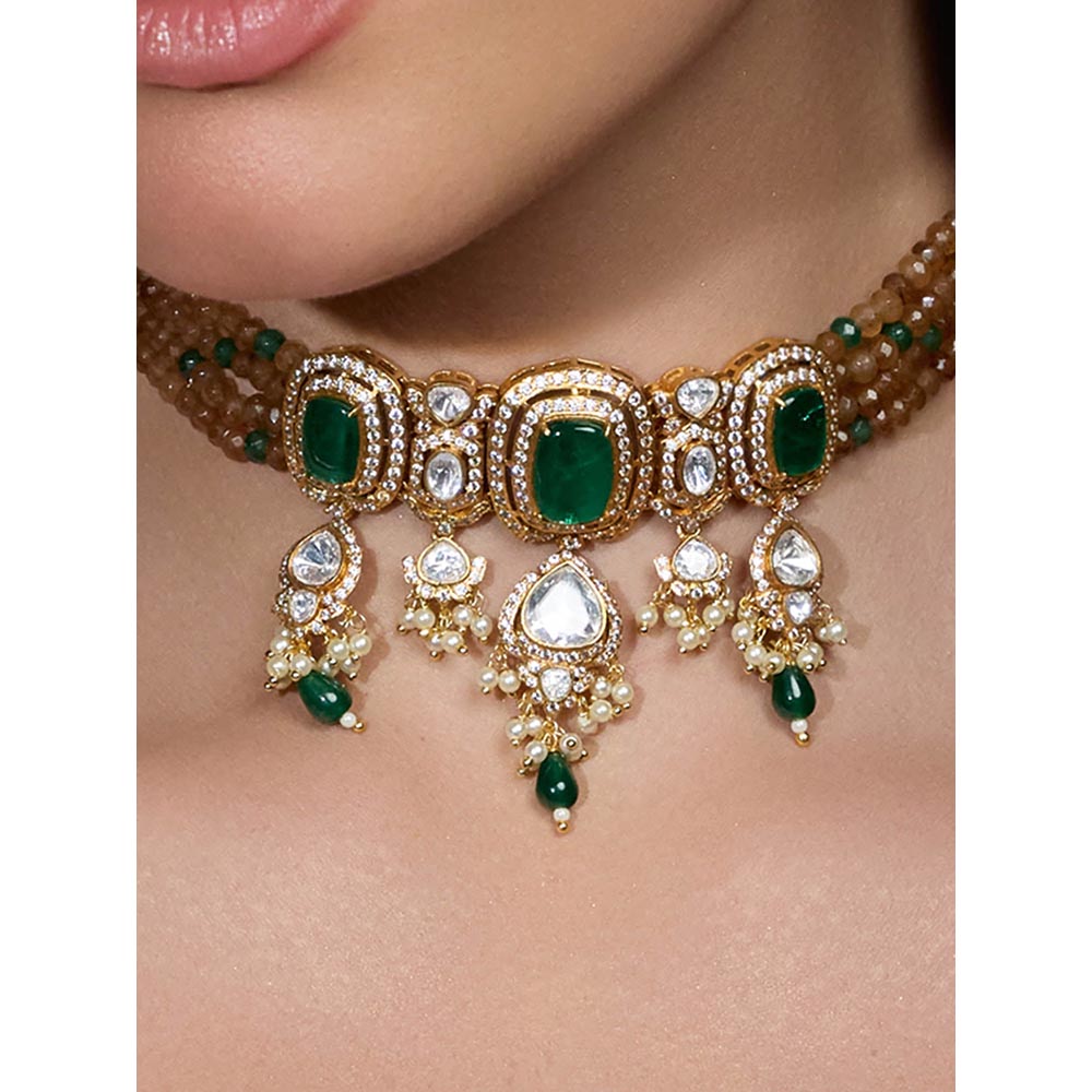 Joules By Radhika Multi-Color Imperial Green Radiance Necklace with Earrings