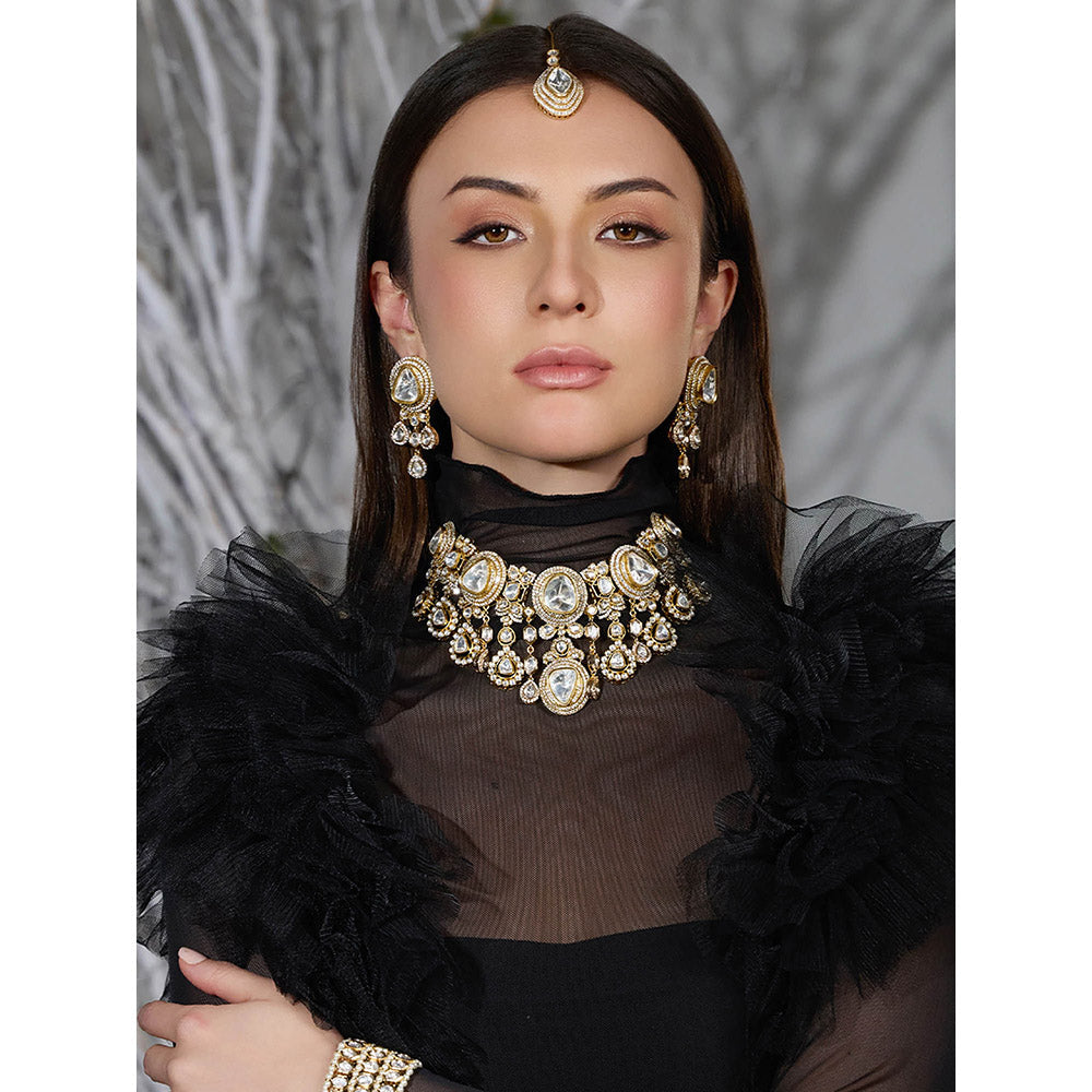 Joules By Radhika White Sitara Saaz Bridal Necklace with Earrings & Maang Tikka