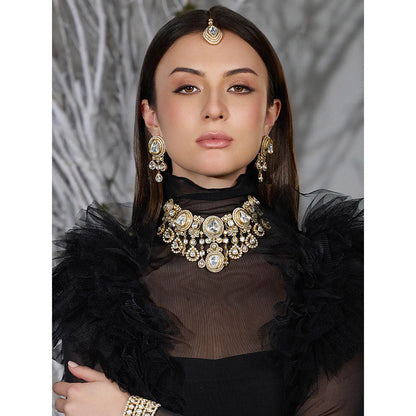 Joules By Radhika White Sitara Saaz Bridal Necklace with Earrings & Maang Tikka