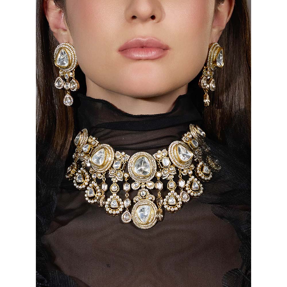 Joules By Radhika White Sitara Saaz Bridal Necklace with Earrings & Maang Tikka