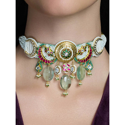 Joules By Radhika Multi-Color Sankalp Kundan Choker with Earrings