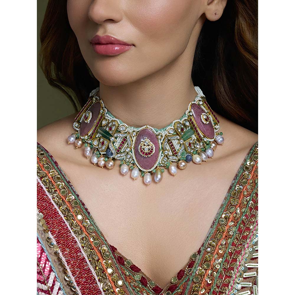 Joules By Radhika Multi-Color Zareen Polki Bridal Necklace
