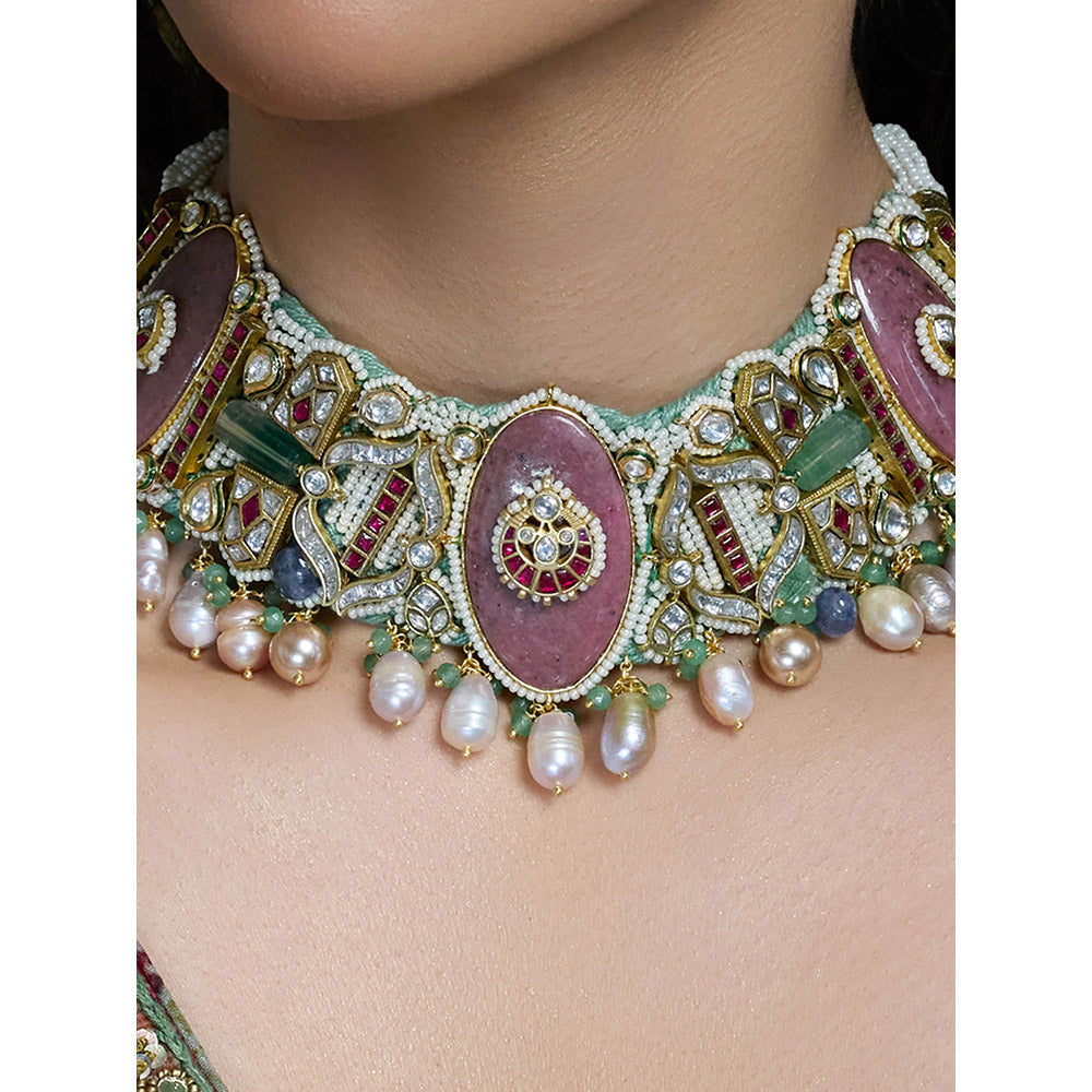 Joules By Radhika Multi-Color Zareen Polki Bridal Necklace