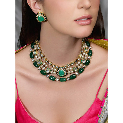 Joules By Radhika Green Noor Emerald Royalty Necklace with Earrings