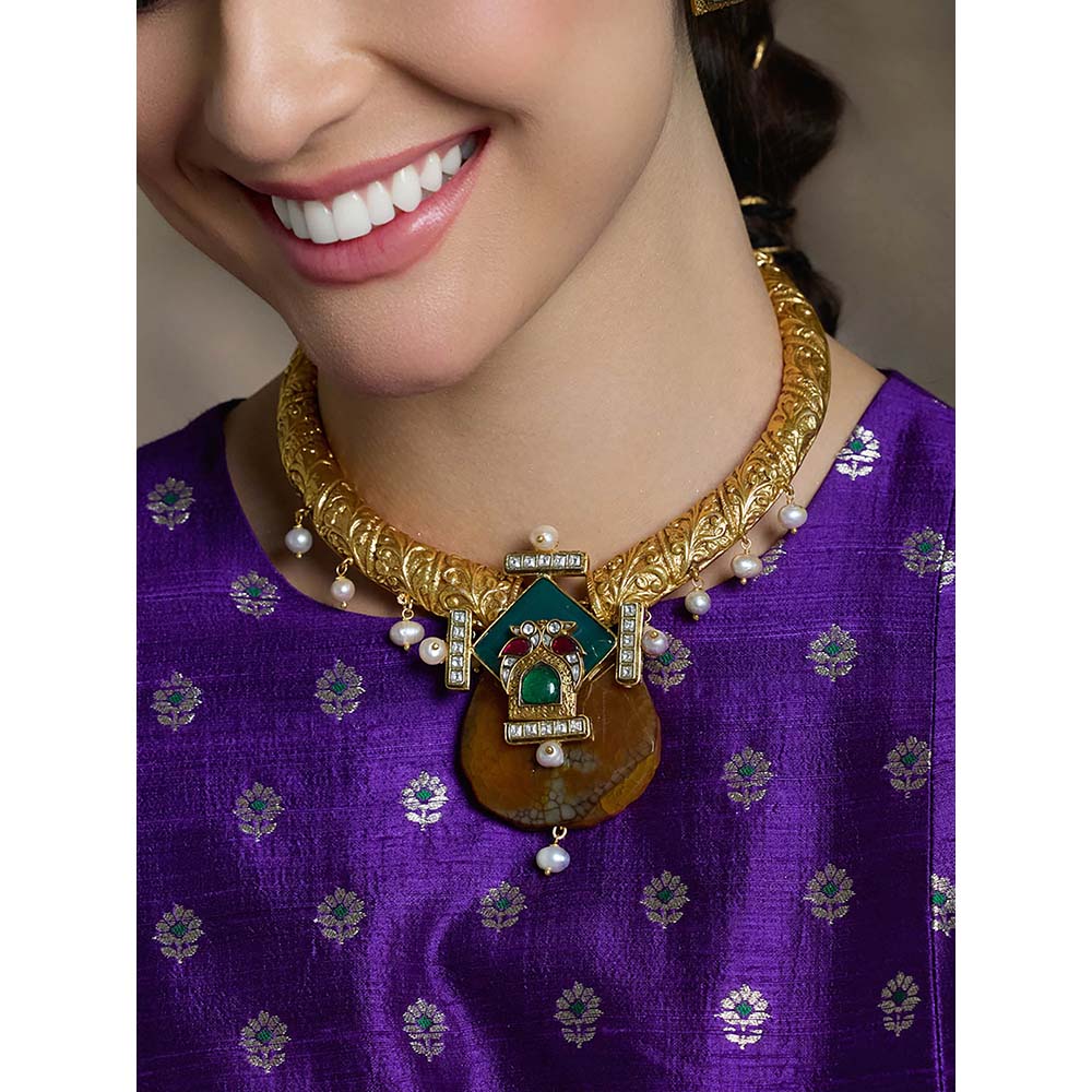 Joules By Radhika Multi-Color Antique Temple Pendant Necklace