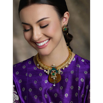 Joules By Radhika Multi-Color Antique Temple Pendant Necklace