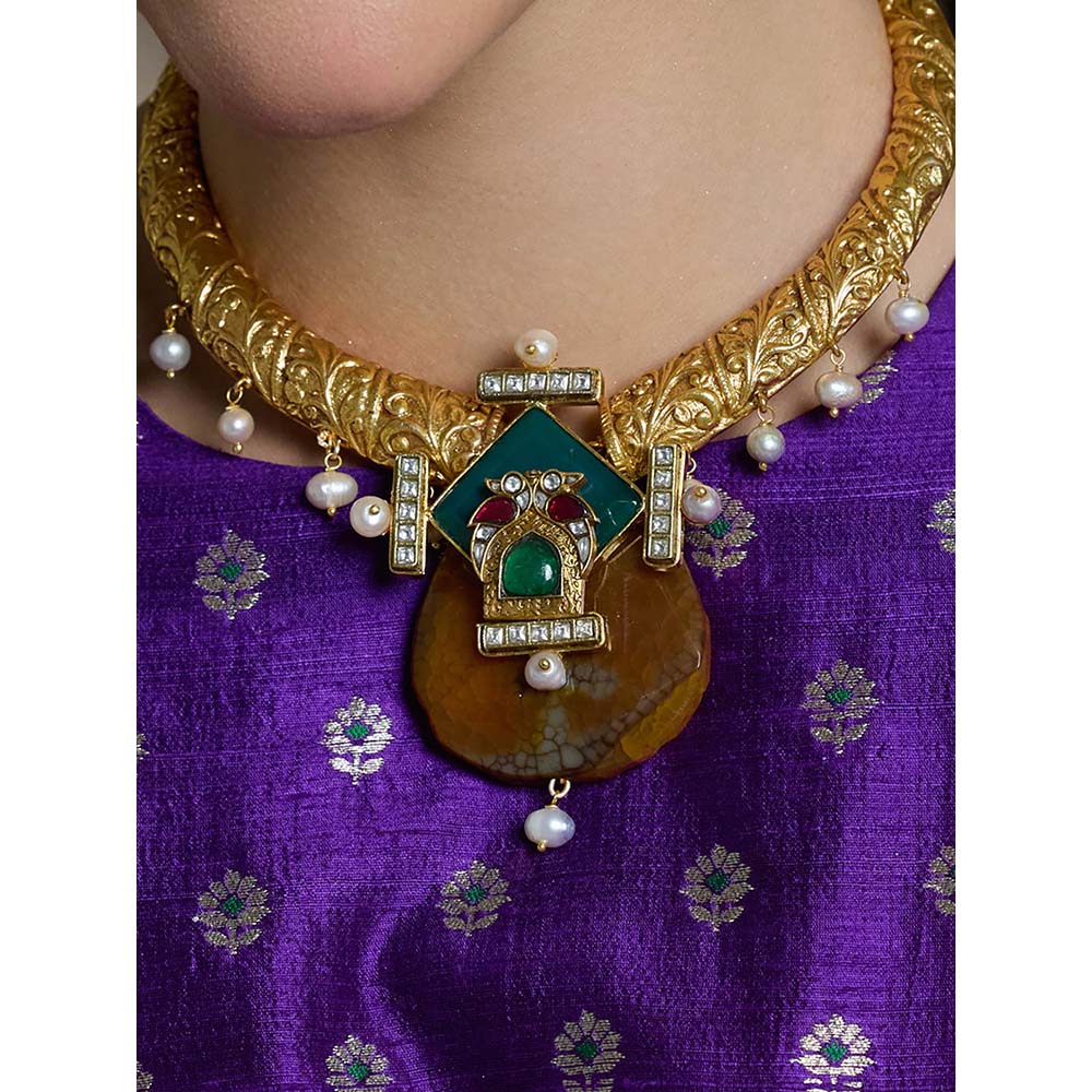 Joules By Radhika Multi-Color Antique Temple Pendant Necklace