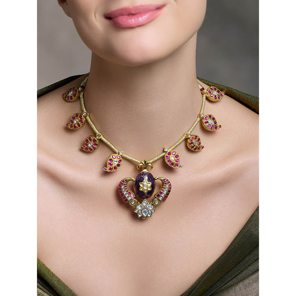 Joules By Radhika Multi-Color Stone Temple Necklace