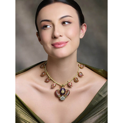 Joules By Radhika Multi-Color Stone Temple Necklace