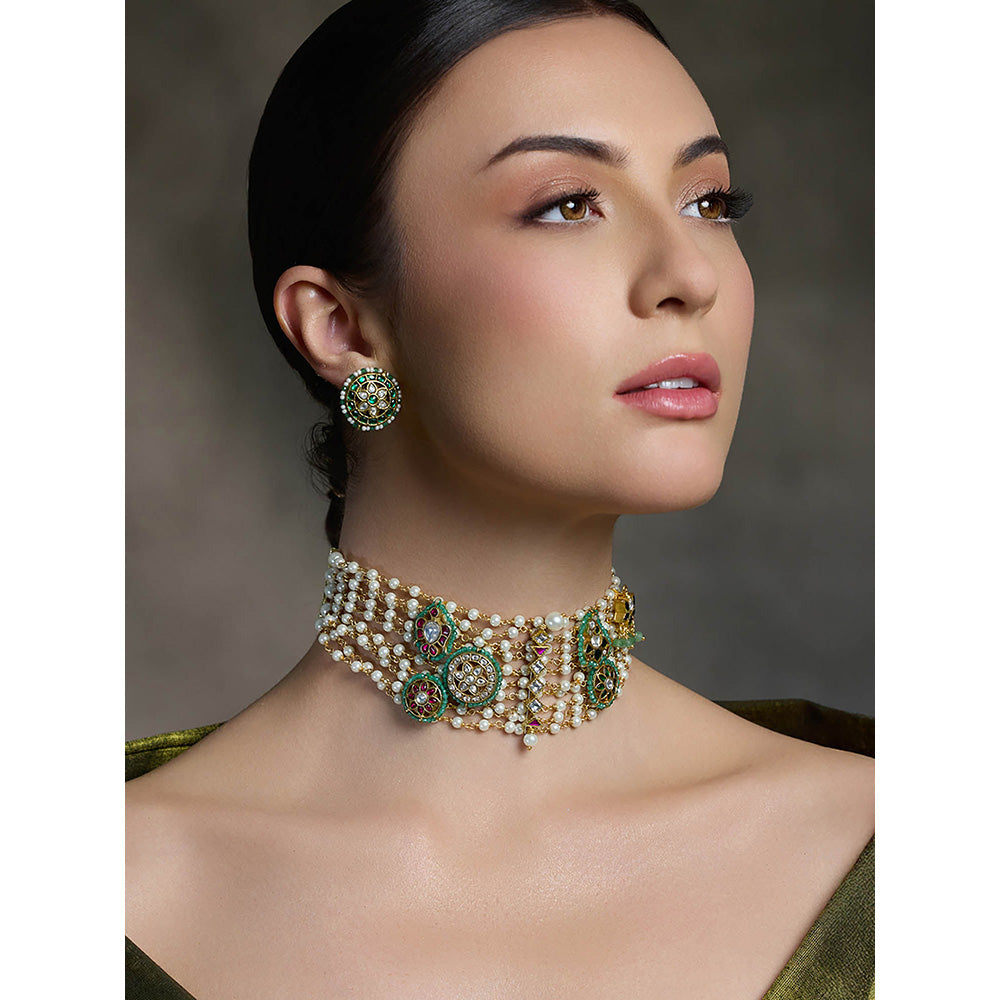 Joules By Radhika Multi-Color Regal Pearl Necklace with Earrings