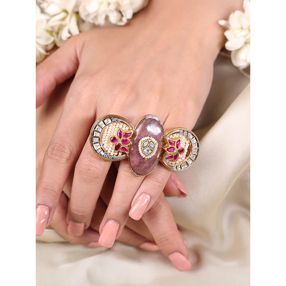 Joules By Radhika Pink Ruby Blossom Stone Ring