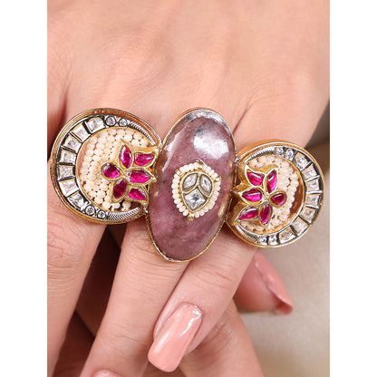 Joules By Radhika Pink Ruby Blossom Stone Ring