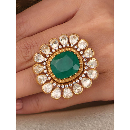 Joules By Radhika Green Emerald Bloom Stone Ring