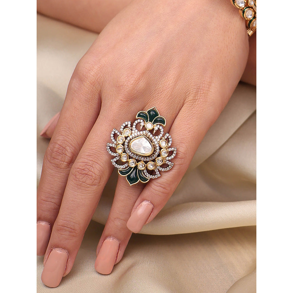 Joules By Radhika Multi-Color Emerald Leaf Stone Ring
