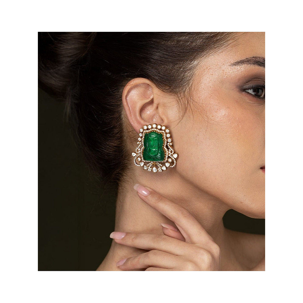 Joules By Radhika Carved Jade Stud Earrings
