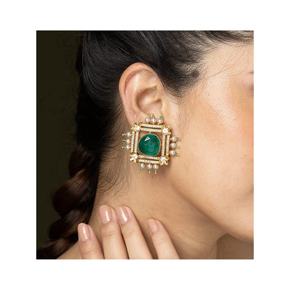 Joules By Radhika Emerald Square Stud Earrings