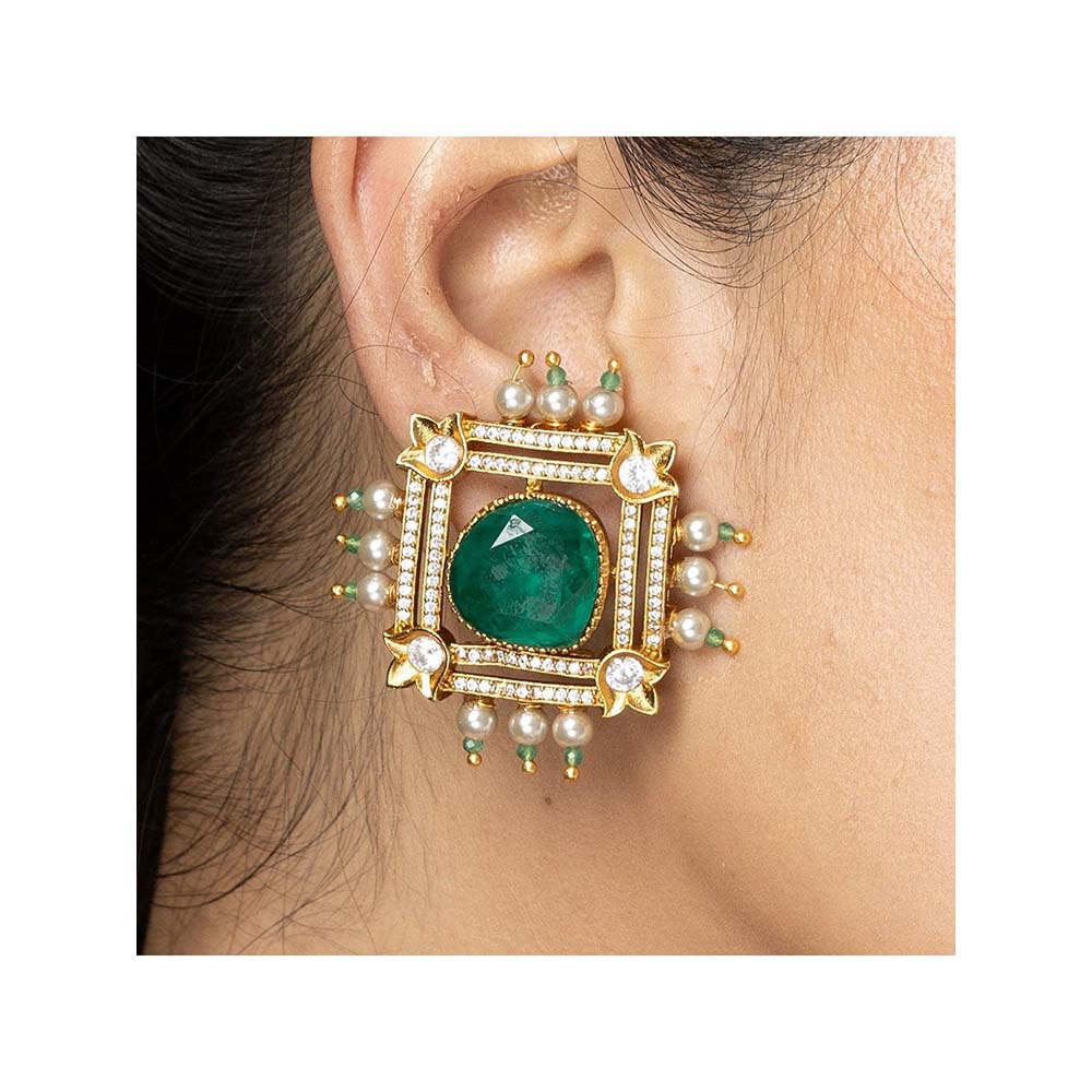 Joules By Radhika Emerald Square Stud Earrings