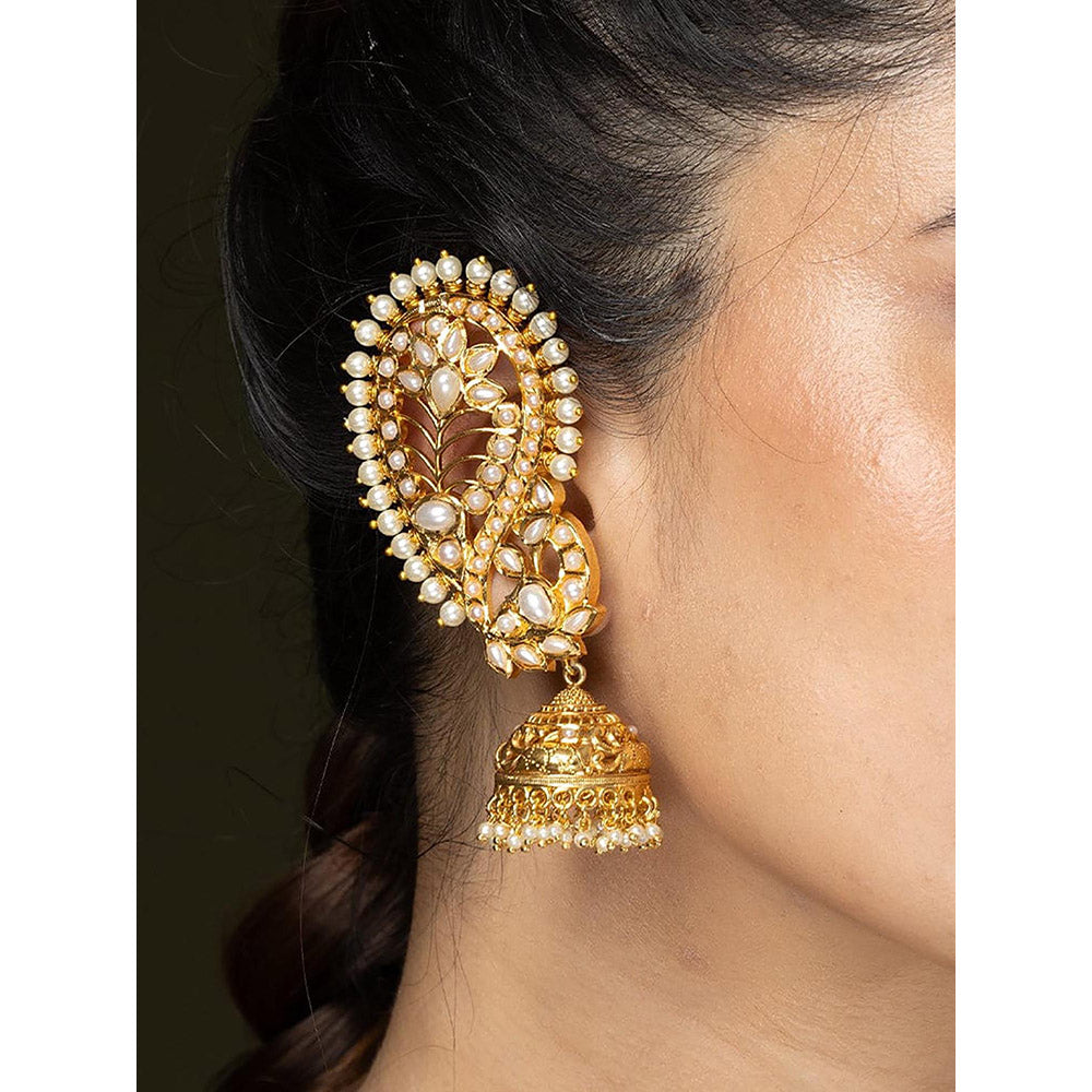 Joules By Radhika 2 In 1 White And Gold Bridal Cuff Earrings