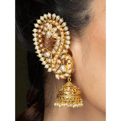 Joules By Radhika 2 In 1 White And Gold Bridal Cuff Earrings