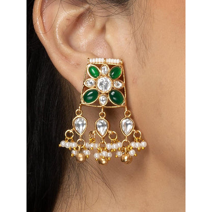 Joules By Radhika Green Stone Kundan Necklace Set With Pearl Drops