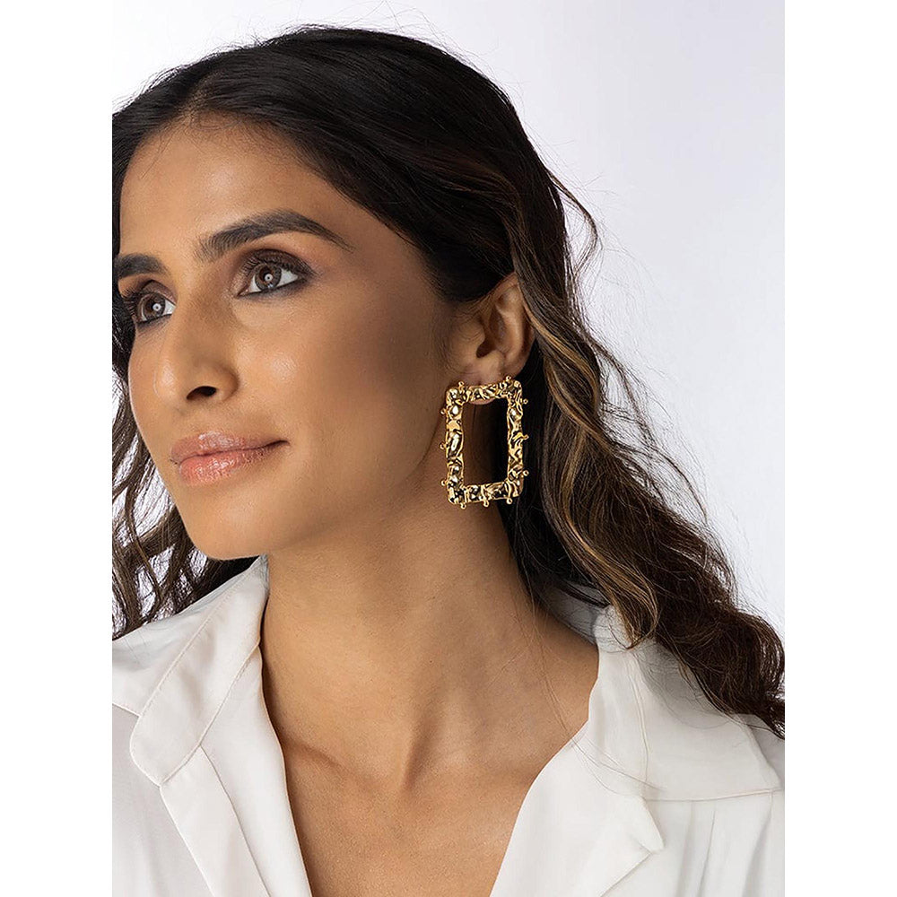 Joules By Radhika Textured Golden Rectangle Earrings
