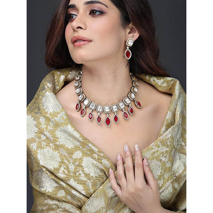 Joules By Radhika Ruby Teardrop Halo Necklace Set