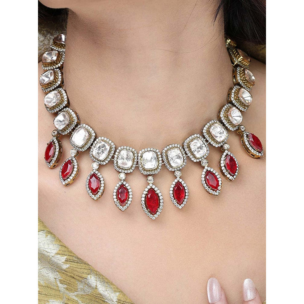 Joules By Radhika Ruby Teardrop Halo Necklace Set