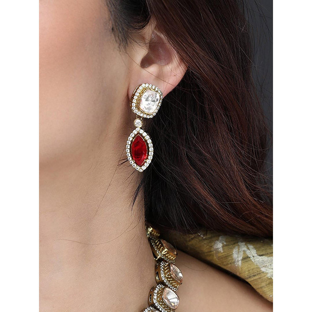 Joules By Radhika Ruby Teardrop Halo Necklace Set