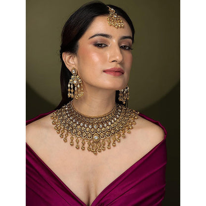 Joules By Radhika Beaded Royalty Grand Necklace With Pair Earrings And Maangtikka