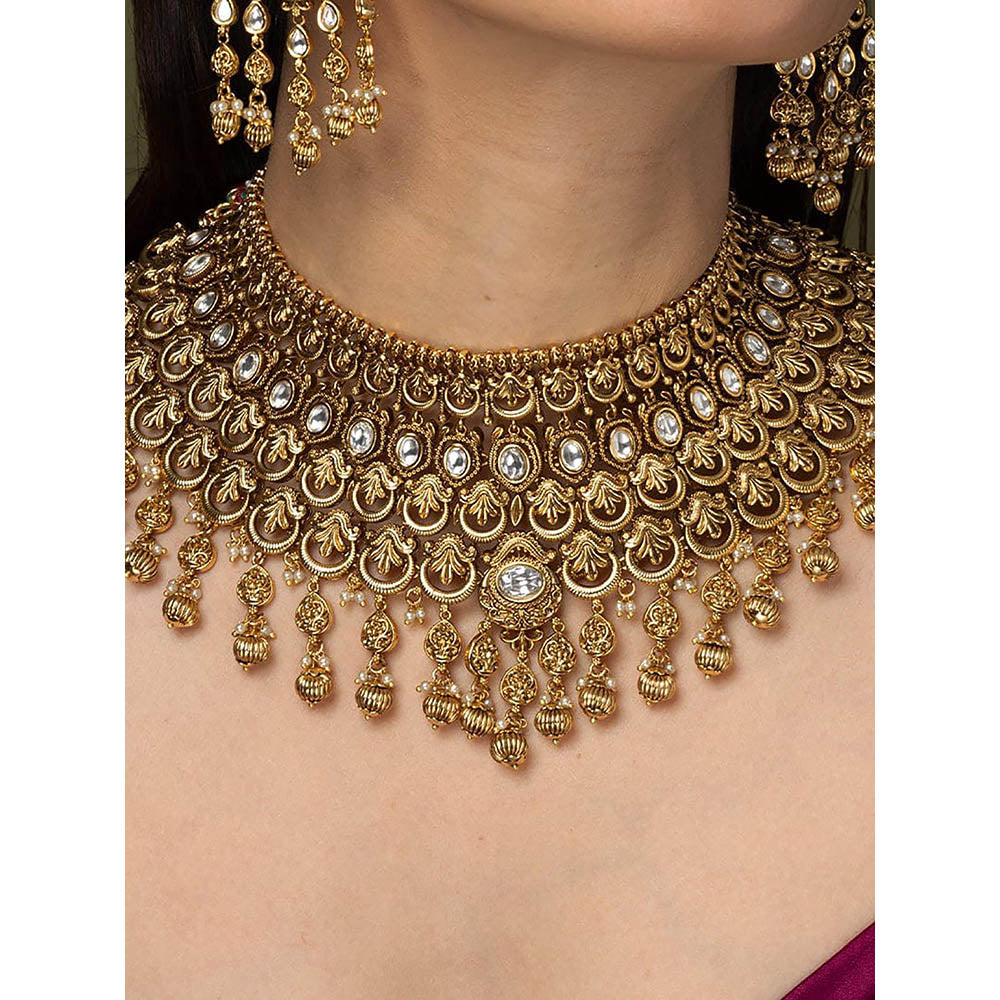 Joules By Radhika Beaded Royalty Grand Necklace With Pair Earrings And Maangtikka