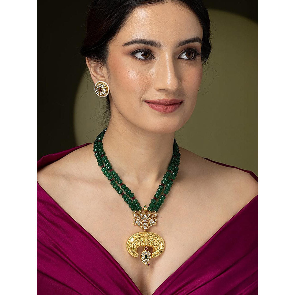 Joules By Radhika Mayura Green Beaded Long Necklace
