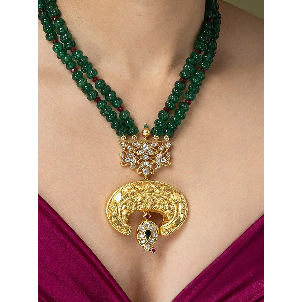 Joules By Radhika Mayura Green Beaded Long Necklace