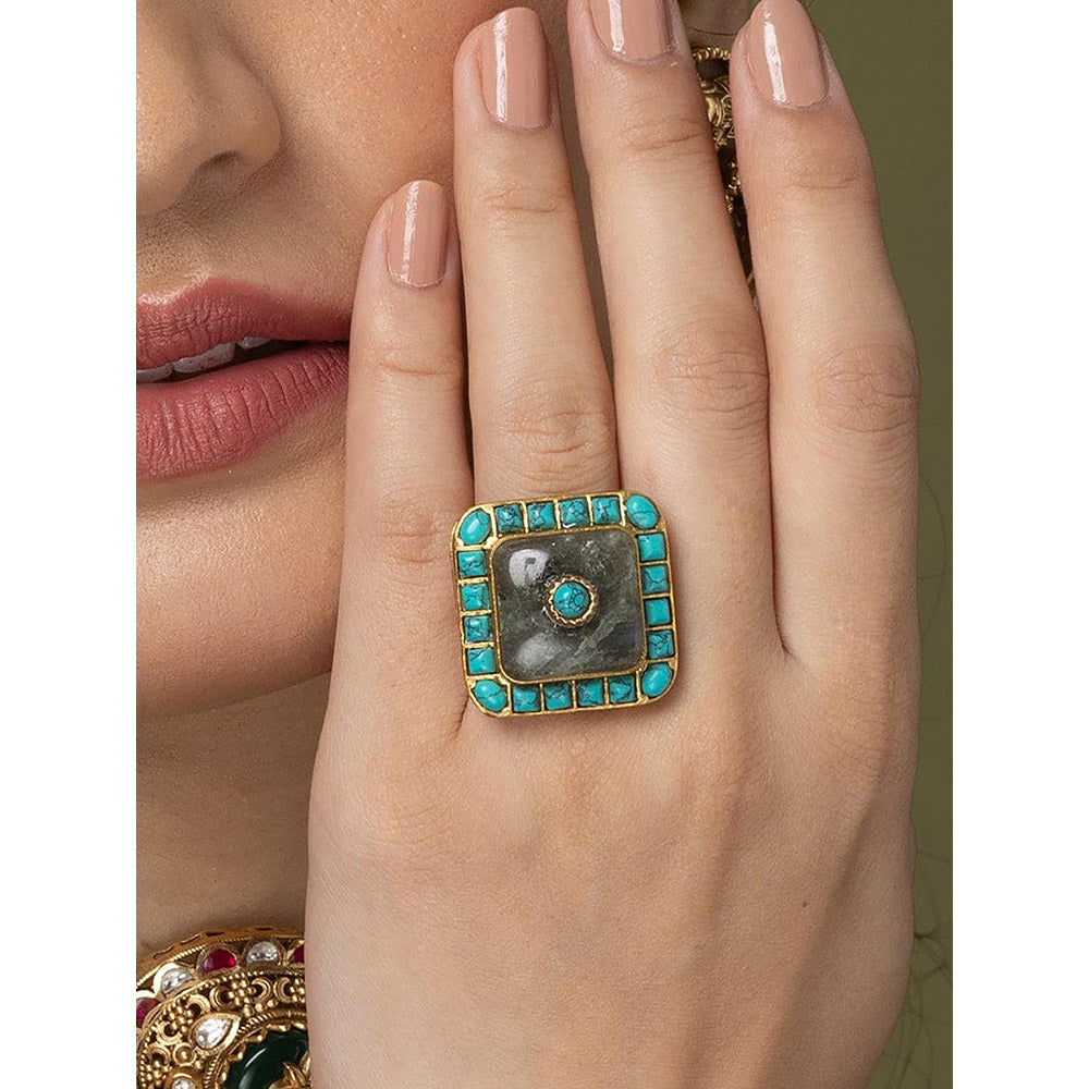 Joules By Radhika Blue Border Square Gray Ring