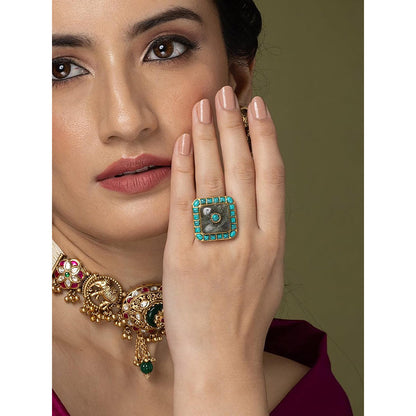 Joules By Radhika Blue Border Square Gray Ring
