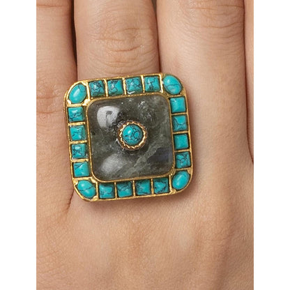 Joules By Radhika Blue Border Square Gray Ring