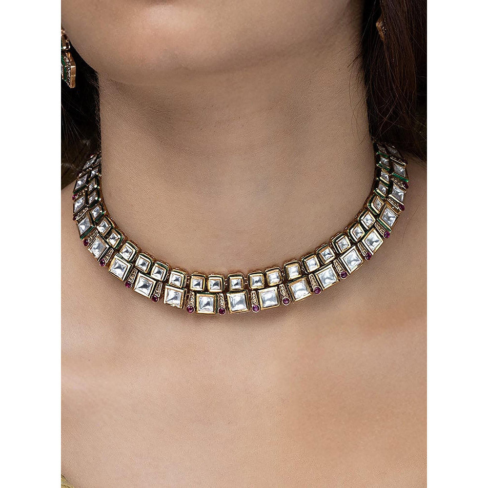 Joules By Radhika Emerald Rectangle Necklace Set