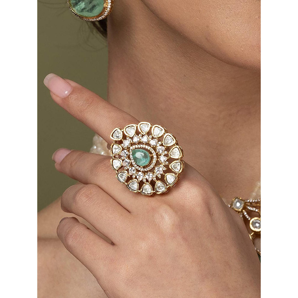 Joules By Radhika Mint Emerald & White Stone Cluster Ring