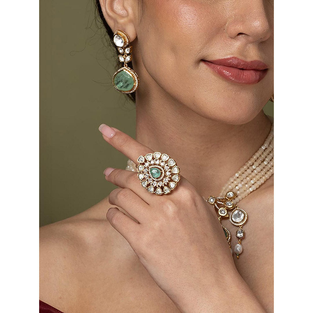 Joules By Radhika Mint Emerald & White Stone Cluster Ring
