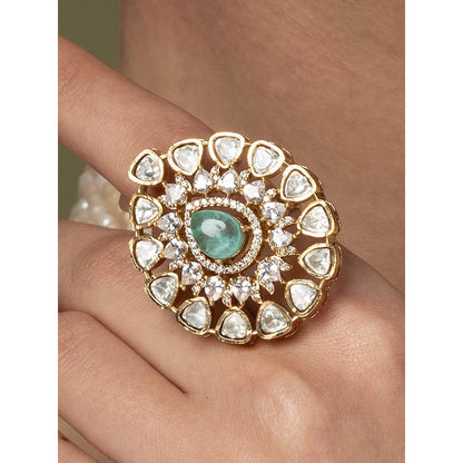 Joules By Radhika Mint Emerald & White Stone Cluster Ring