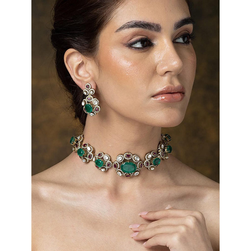 Joules By Radhika Vrinda Emerald Bloom Necklace Set