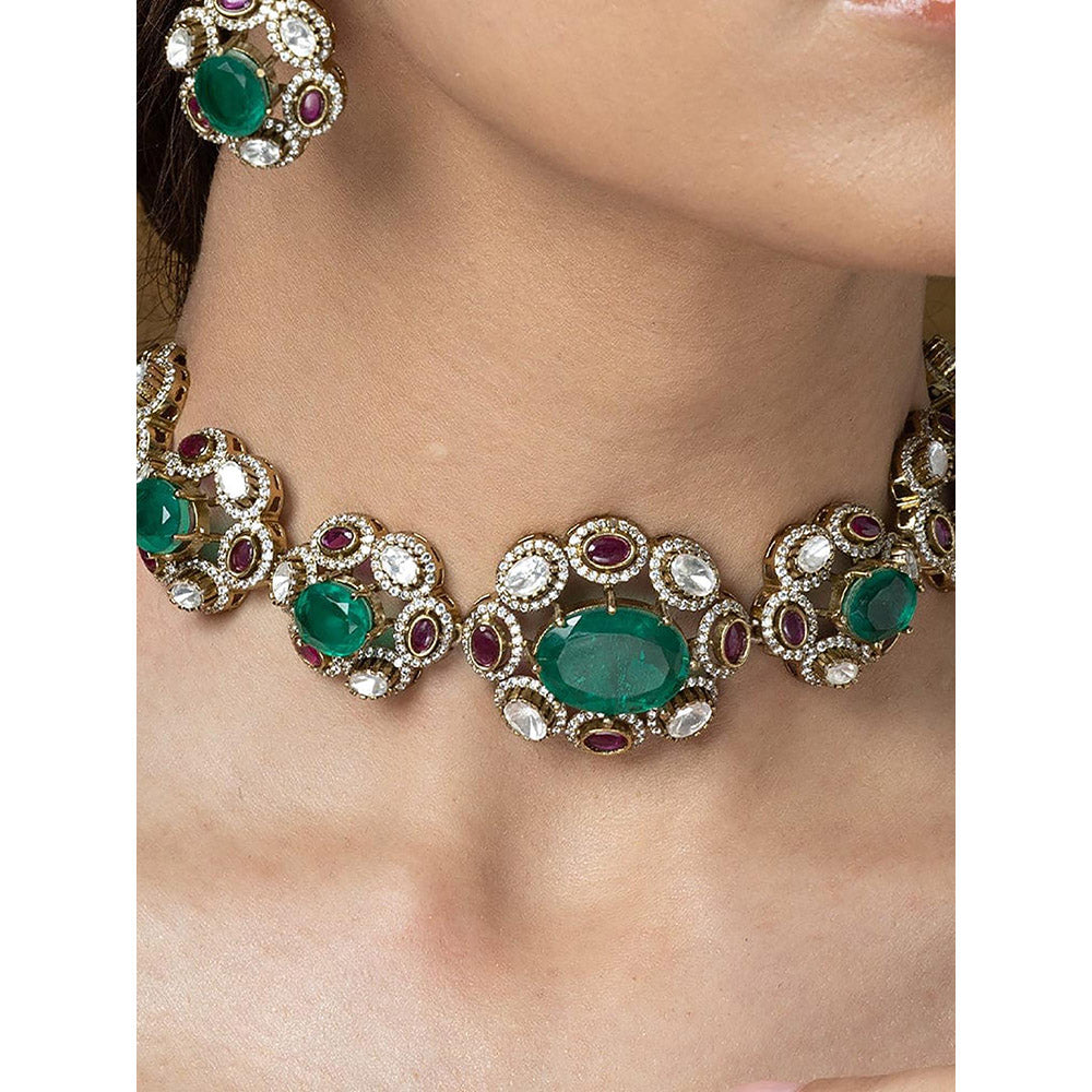Joules By Radhika Vrinda Emerald Bloom Necklace Set