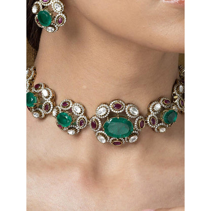 Joules By Radhika Vrinda Emerald Bloom Necklace Set