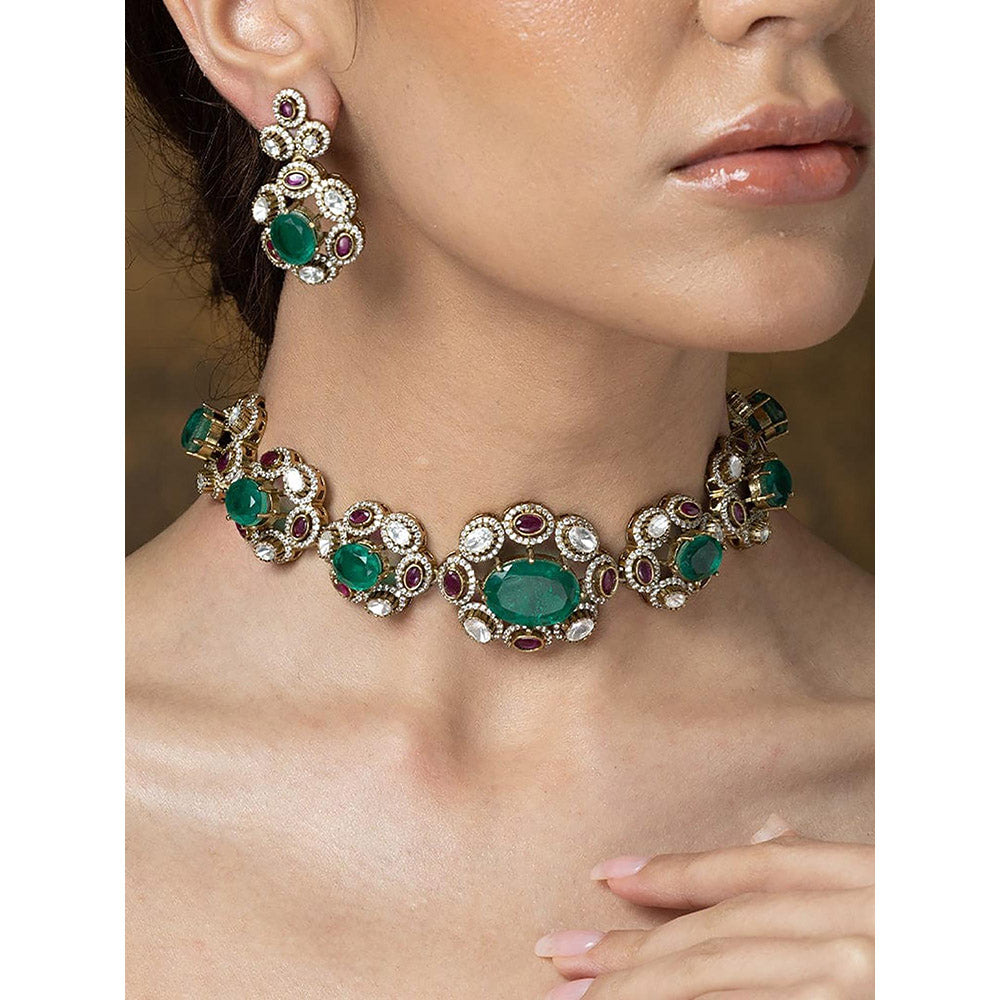 Joules By Radhika Vrinda Emerald Bloom Necklace Set