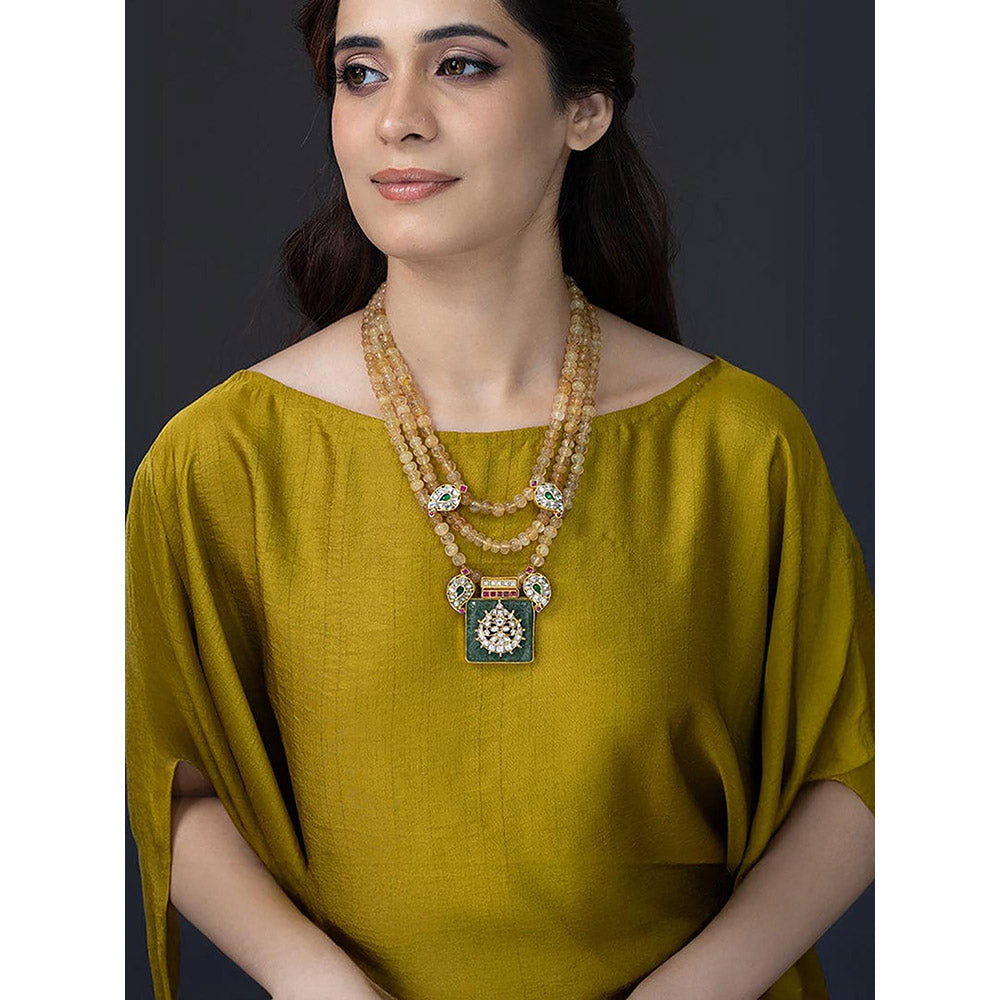 Joules By Radhika Emerald Geometric Medallion Necklace