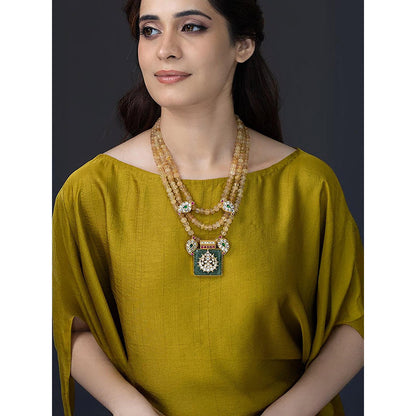 Joules By Radhika Emerald Geometric Medallion Necklace