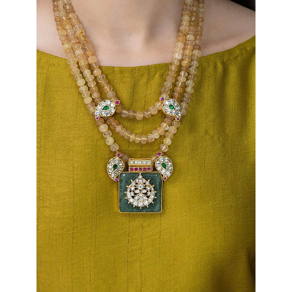 Joules By Radhika Emerald Geometric Medallion Necklace
